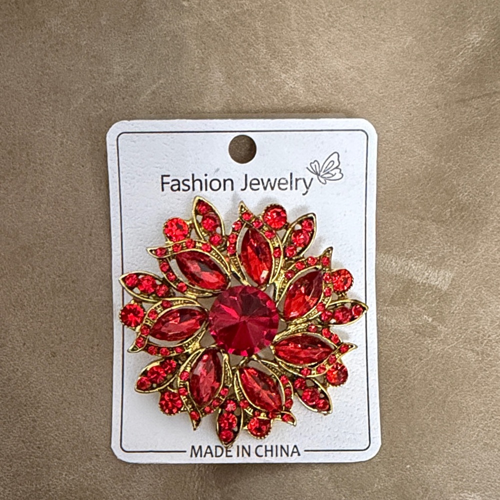 Elegant Red Floral Brooch